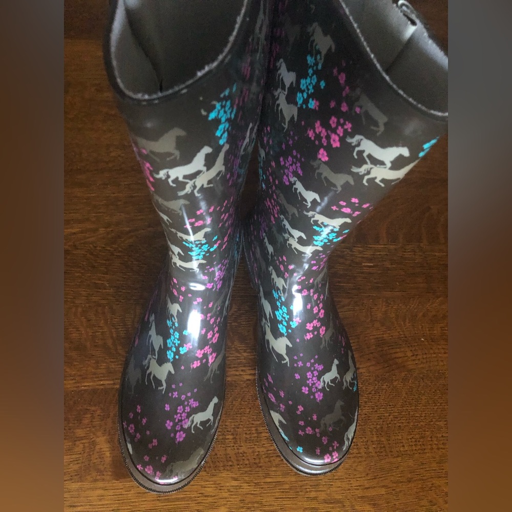Western Chief Horses Rain Boots black pink blue gray |size 9